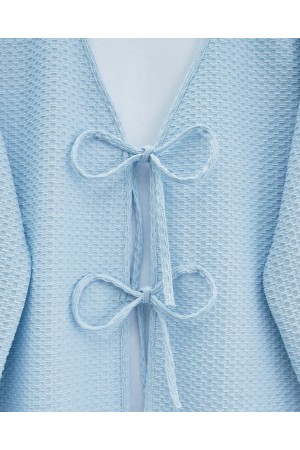 Önü Çift Bağcıklı Petek Desen Kimono -Bebe Mavi