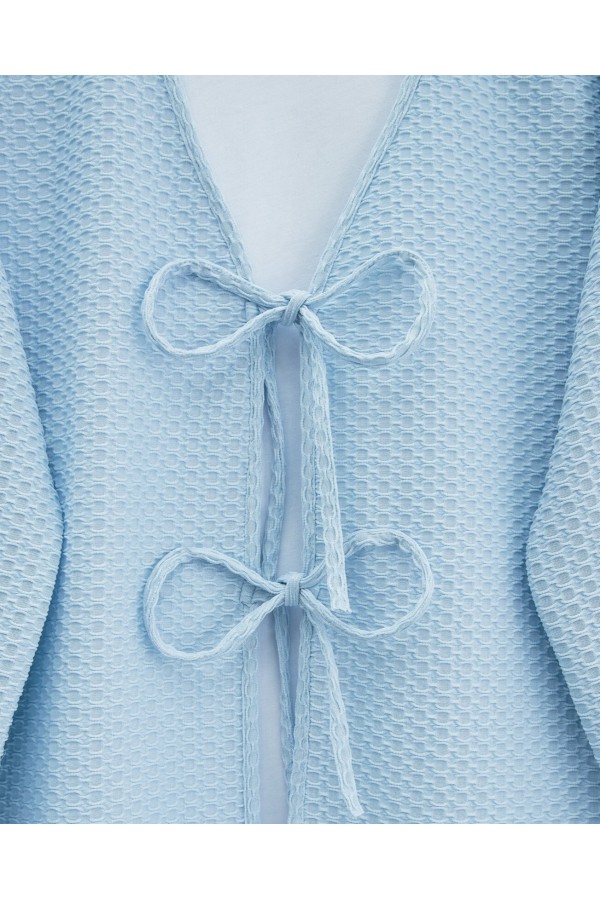 Önü Çift Bağcıklı Petek Desen Kimono -Bebe Mavi