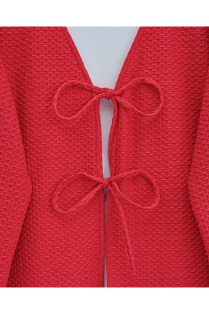 Honeycomb Pattern Kimono with Double Lace Front -Red