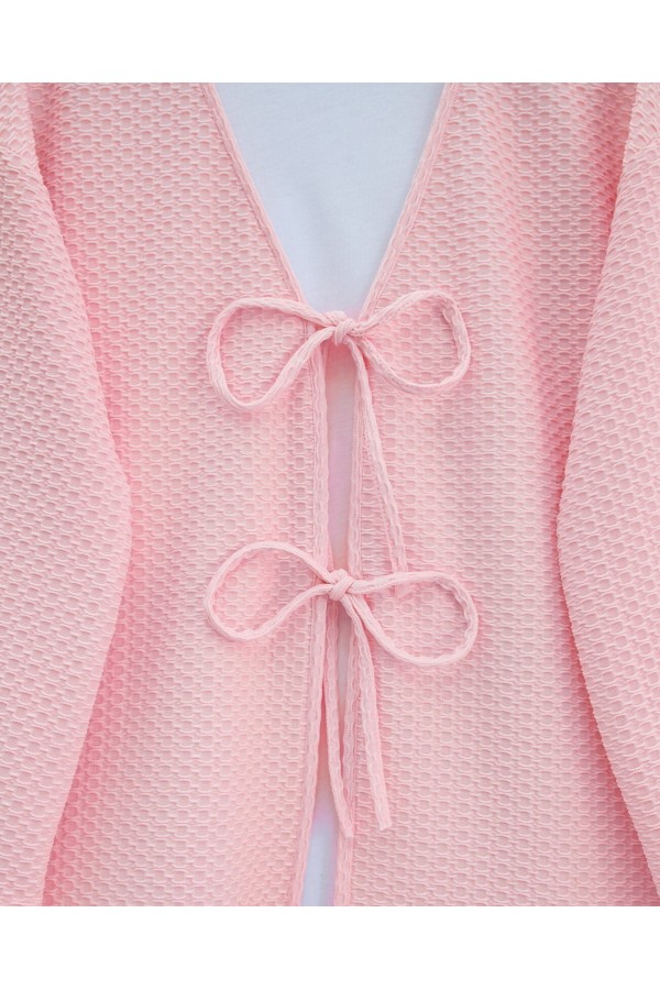 Honeycomb Pattern Kimono with Double Lace Front -Pink