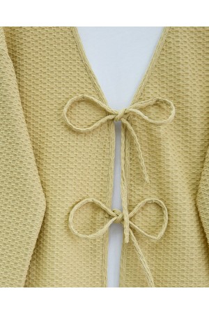 Honeycomb Pattern Kimono with Double Lace Front -Oil Green