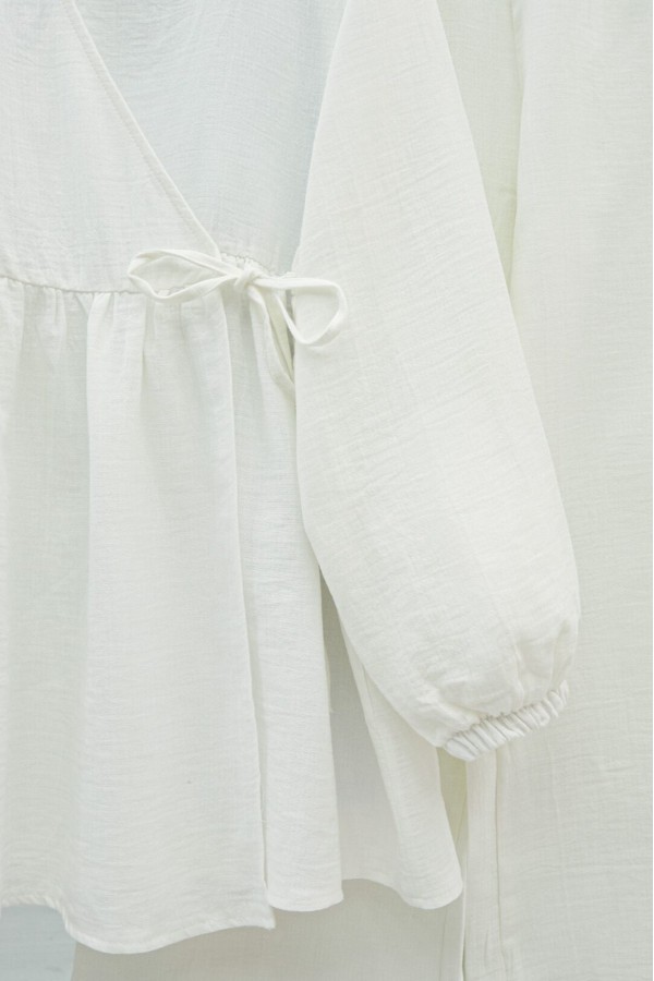 Elasticated Sleeves and Rope Tie Muslin Set -White
