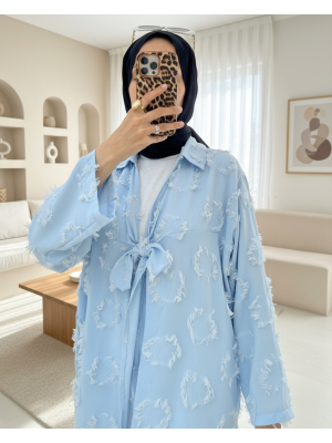 Püskül Detaylı Önden Bağlamalı Kimono -Bebe Mavi