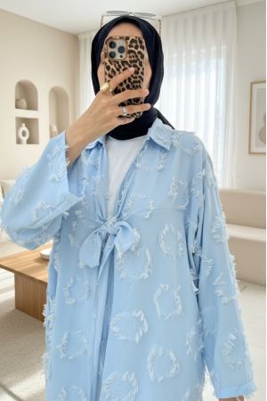 Püskül Detaylı Önden Bağlamalı Kimono -Bebe Mavi