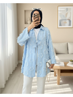 Püskül Detaylı Önden Bağlamalı Kimono -Bebe Mavi