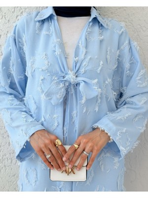 Püskül Detaylı Önden Bağlamalı Kimono -Bebe Mavi