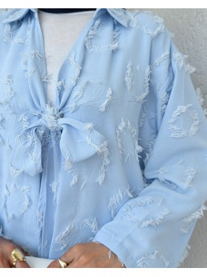 Püskül Detaylı Önden Bağlamalı Kimono -Bebe Mavi