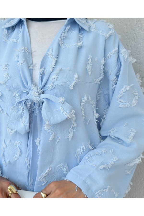 Püskül Detaylı Önden Bağlamalı Kimono -Bebe Mavi
