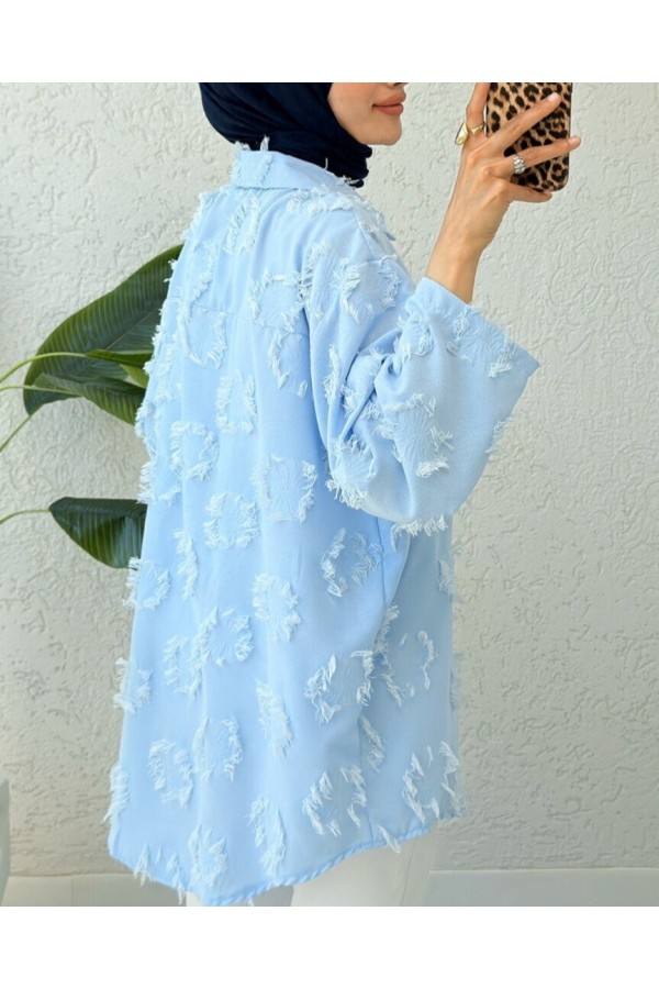 Püskül Detaylı Önden Bağlamalı Kimono -Bebe Mavi