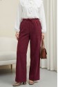Elastic Waist Lace Detailed Wide Leg Tencel Trousers with Pockets -Maroon