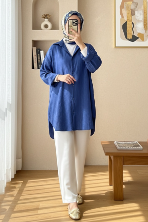 Karaşlı Su Yolu Şahmeran Gömlek  -İndigo