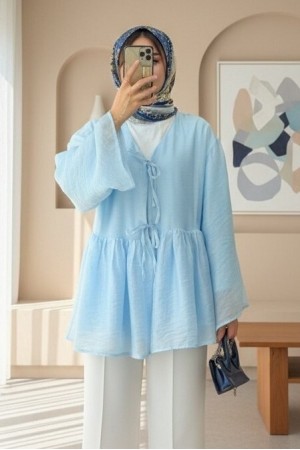 Çift Bağlamalı İçi Astarlı Modal Kimono -Bebe Mavi