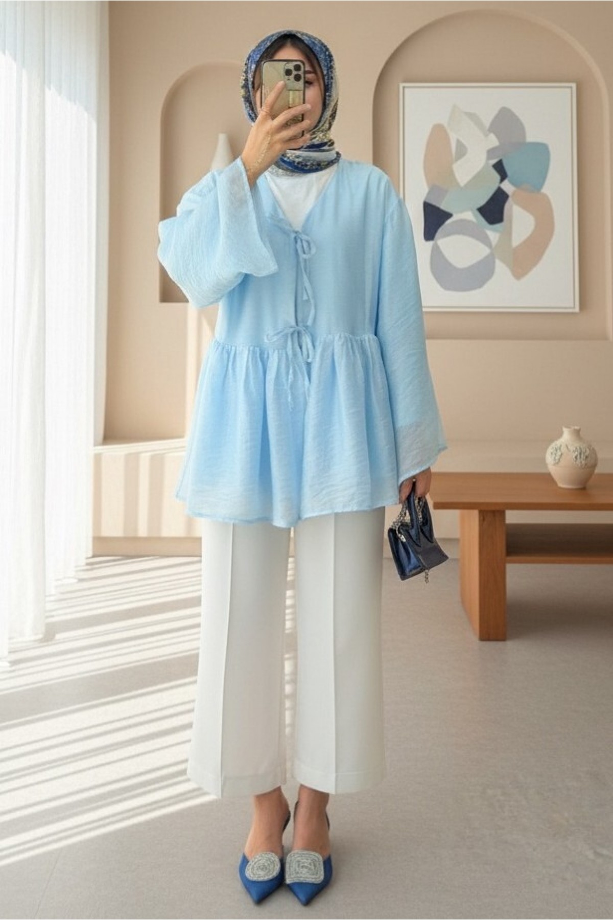 Double-Laced, Lined Modal Kimono -Baby Blue