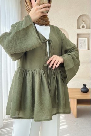 Çift Bağlamalı İçi Astarlı Modal Kimono -Haki