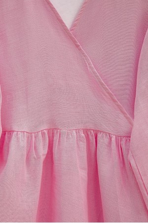 Kolu Lastikli İp Bağcıklı Müslin Takım  -Pudra