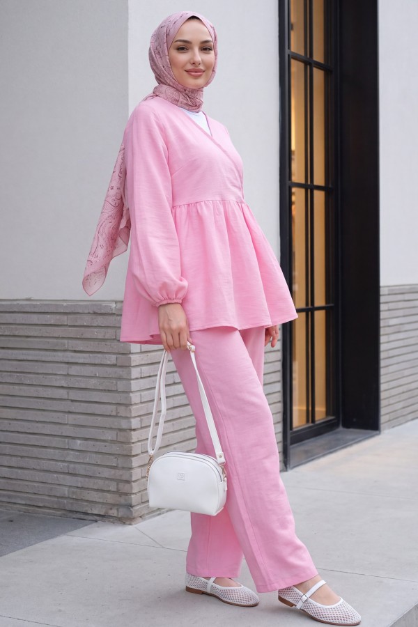 Elasticated Sleeves and Rope Tie Muslin Set  -Powder