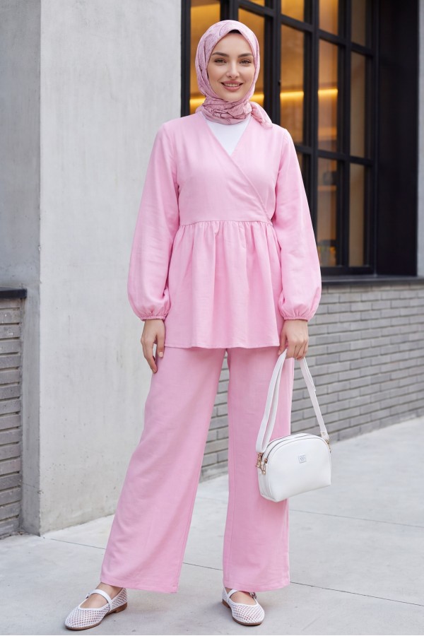 Elasticated Sleeves and Rope Tie Muslin Set  -Powder