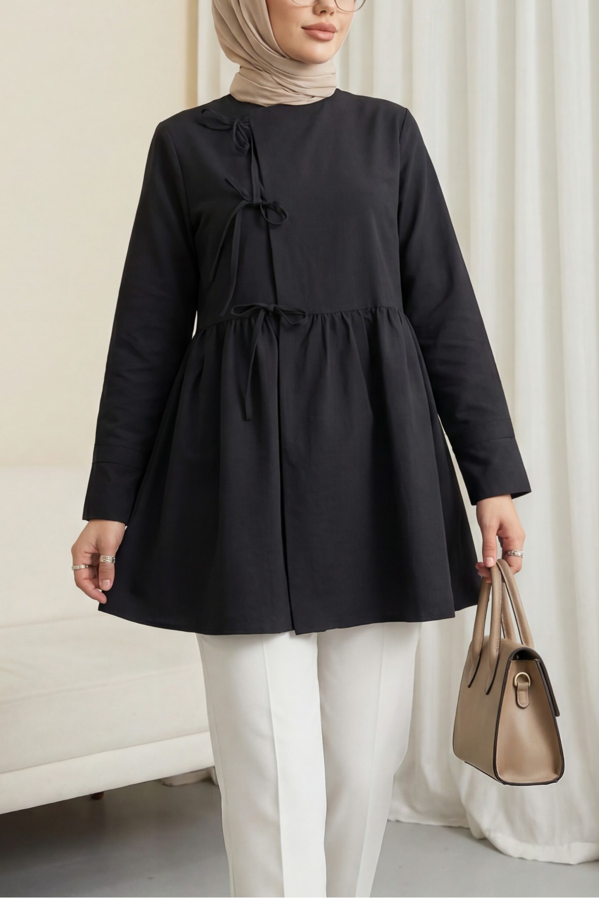 Kimono with Cross-Front Tie Piece -Black