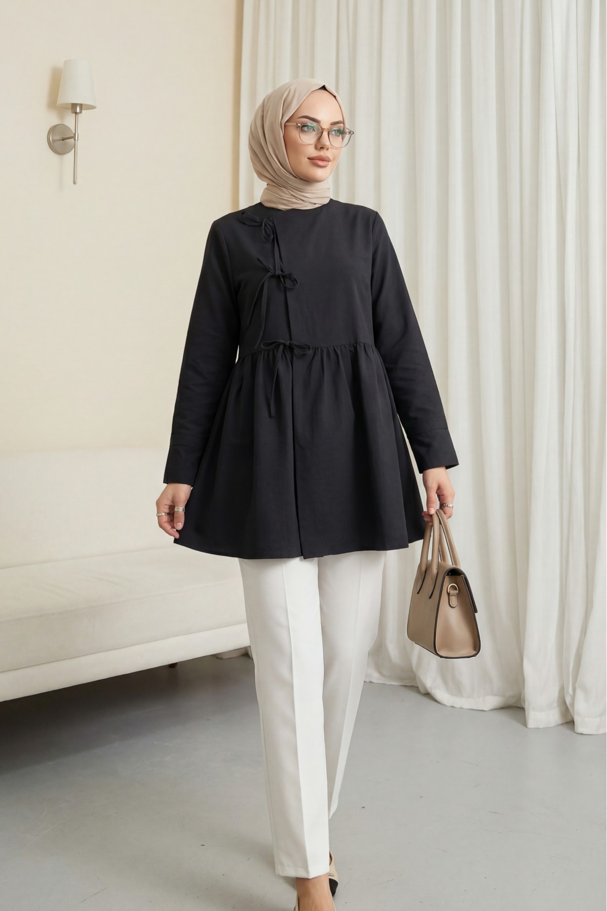 Kimono with Cross-Front Tie Piece -Black
