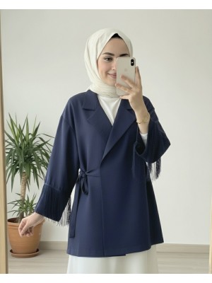 Önü Bağlamalı Kolu Püskül Detaylı Kimono Ceket -Laci