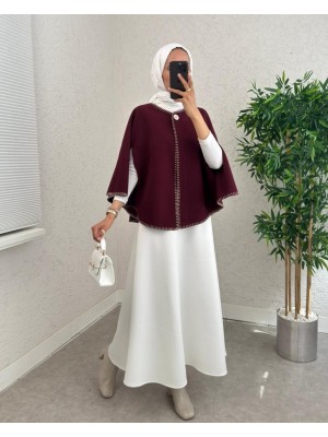 Çoban Dikişli Cepli Kaşe Panço -Mürdüm