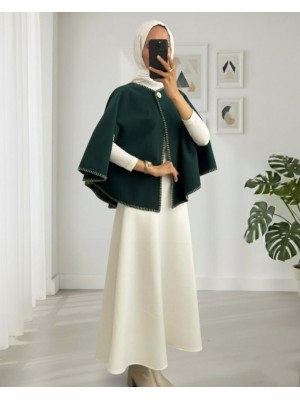 Çoban Dikişli Cepli Kaşe Panço -Zümrüt