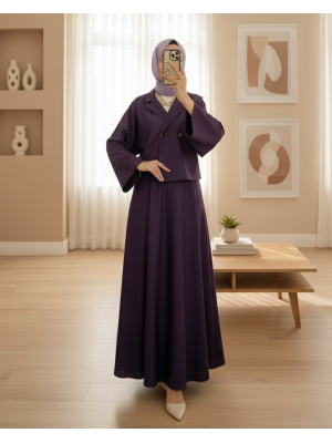 Tek Düğmeli Etekli Keçe Takım -Mor