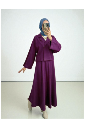 Tek Düğmeli Etekli Keçe Takım -Mürdüm