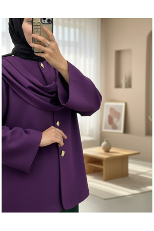 سترة شتوية من اللباد مع تفاصيل شال -بنفسجي