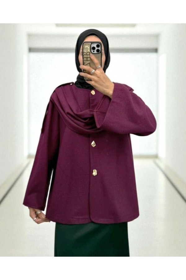 Winter Felt Jacket with Shawl Detail -Damson