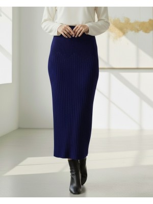 تنورة محبوكة مطوية بخصر مرن -كحلي