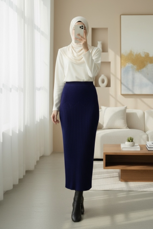 Beli Lastikli Pliseli Triko Etek -Laci