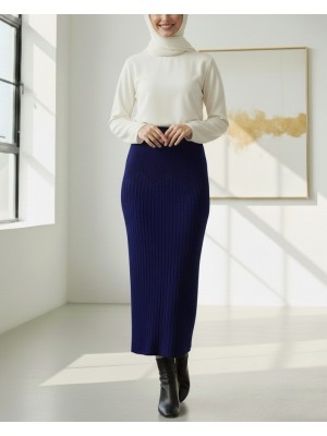 تنورة محبوكة مطوية بخصر مرن -كحلي