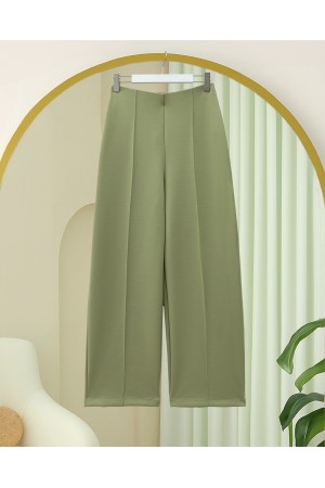 Wide Leg Grass Two-String Combed Cotton Trousers -Cagla Green