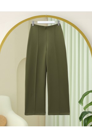 Wide Leg Grass Two-String Combed Cotton Trousers -Khaki