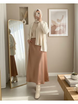 Beli Lastikli Saten Etek -Tarçın