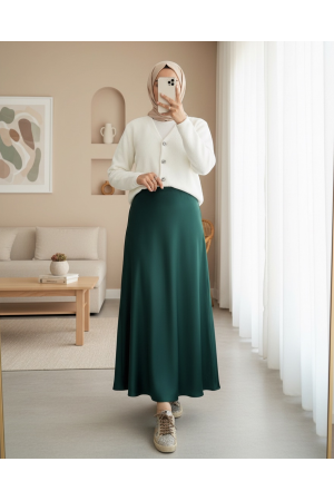 تنورة ساتان بخصر مطاطي -زمرد