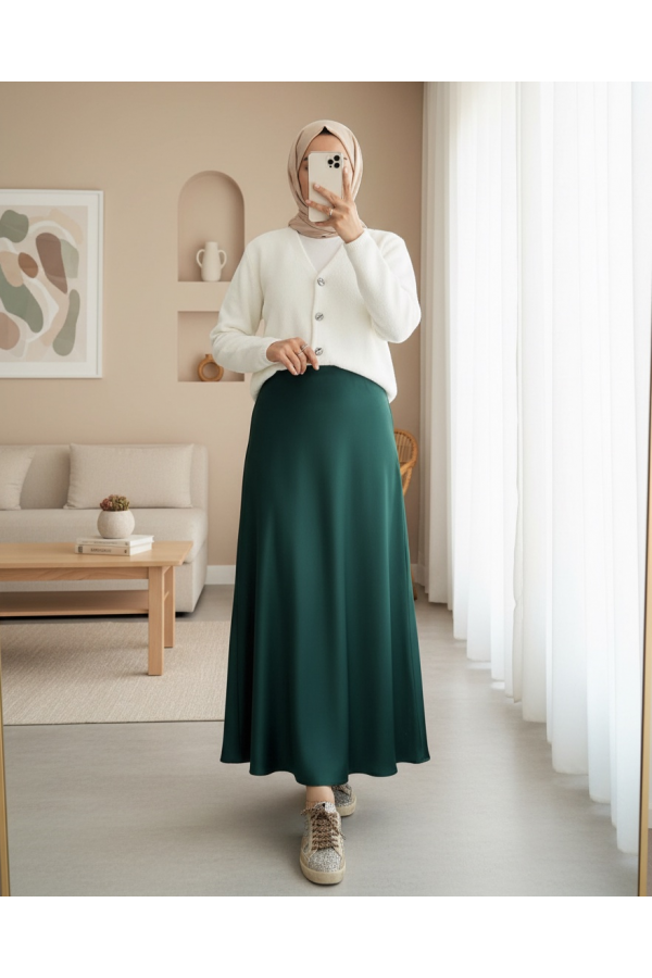 Beli Lastikli Saten Etek -Zümrüt