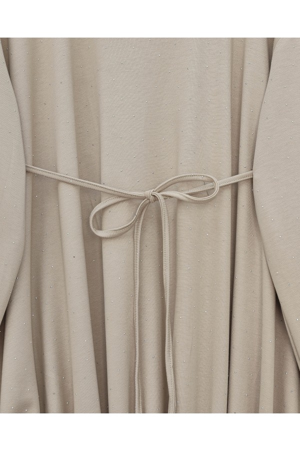 Oysho Sweat with Elastic Skirt and Tied Waist and Half Turtleneck -Light Mink