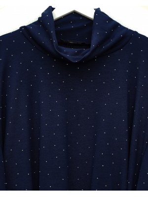 Oysho Sweat with Elastic Skirt and Tied Waist and Half Turtleneck -Navy blue