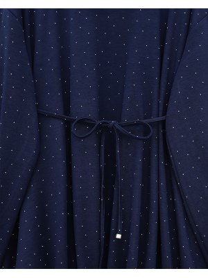 Oysho Sweat with Elastic Skirt and Tied Waist and Half Turtleneck -Navy blue