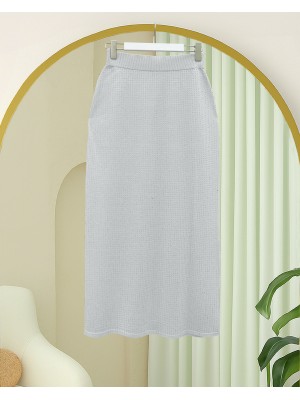 Taşlı Beli Lastikli Kalem Etek -Gümüş