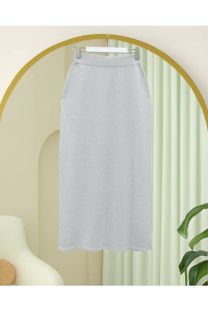 Taşlı Beli Lastikli Kalem Etek -Gümüş