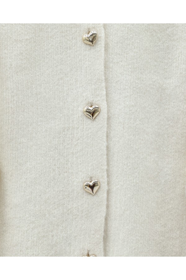 Heart-shaped Knitted Cardigan with Fringed Sleeves - Beige