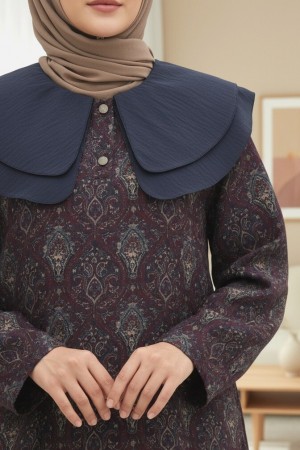 سترة مبطنة بفتحة نصف زر وياقة مريلة -لون الخوخ