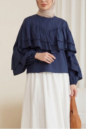 Volanlı Kolu Lastikli Bluz -Laci