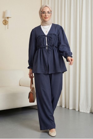 Önü Bağcıklı Büzgülü Kolu Lastikli Modal Takım  -Laci