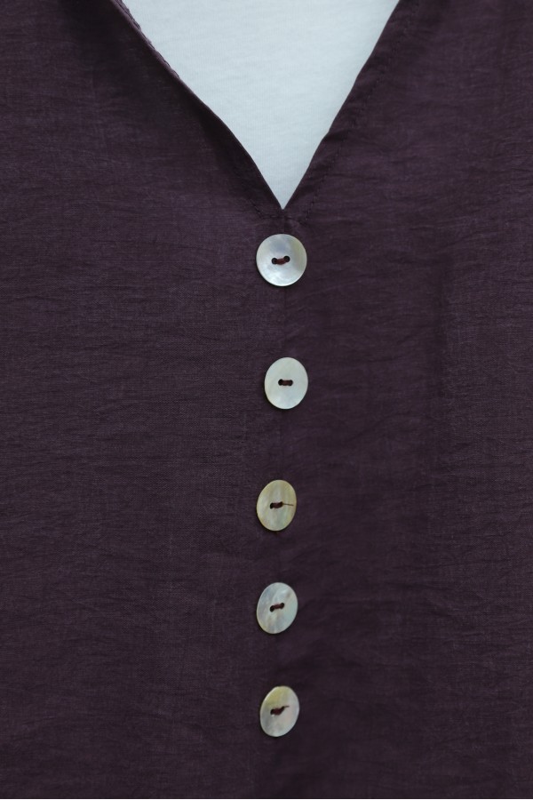 V-Neck Modal Shirt with Floral Sleeves, Buttoned and Lace-Up -Damson