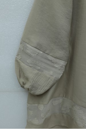 Modal Tunic with Tie Neckline and Elasticated Sleeves -Light Mink