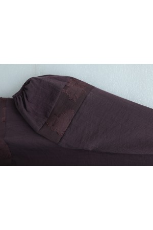 Yakası Bağlamalı Kolu Lastikli Garnili Modal Tunik  -Mürdüm